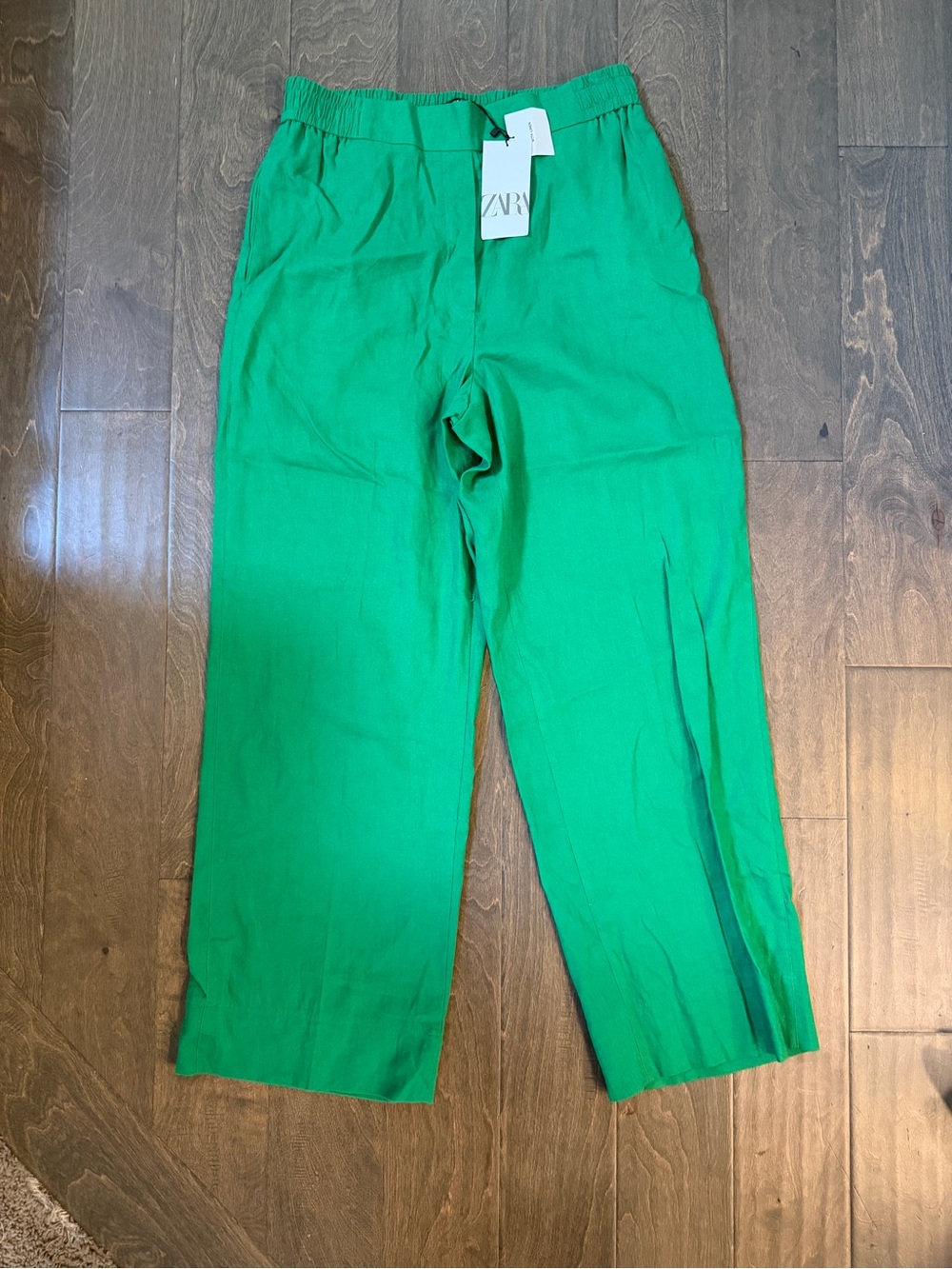 Zara Green Wide-Leg Linen-Blend Pants
